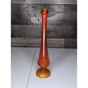 Vintage Fenton Amberina Red Yellow Hobnail Bud Swung Vase 10.5" Tall It Glows